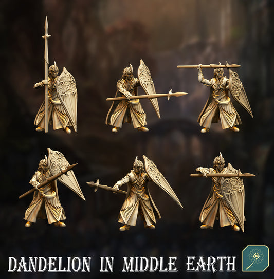 Golden Wood Elf Warriors - Spear and Shield